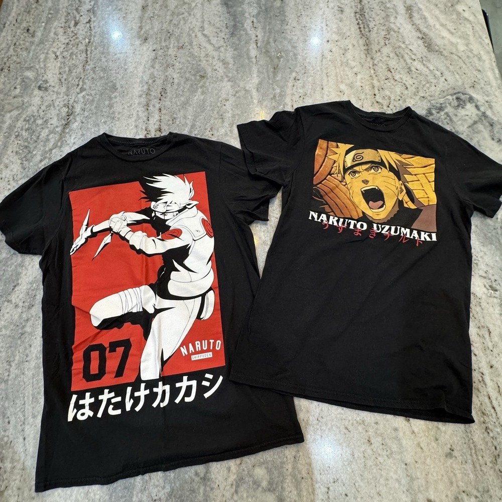 Naruto Set Of 2 T‎ Shirts Men's Small 34/36 Black Graphic Print Anime Emo Grunge